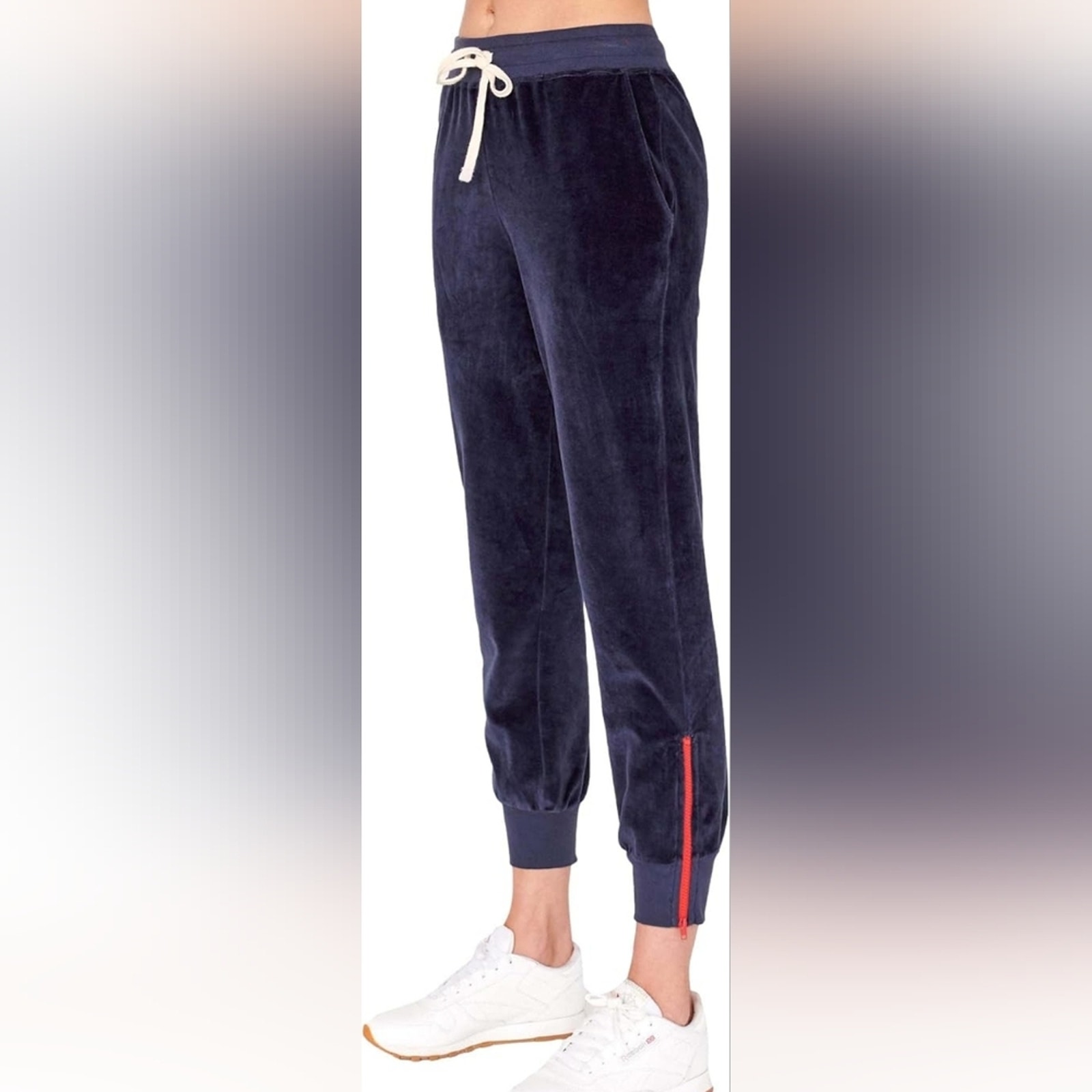 Sundry Navy Blue Velour Zip Angle Jogger Sweatpants Large 3